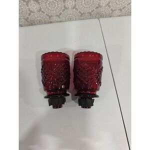Ruby Red Glass Peg Candle Holders Pair Diamond Cut Vintage Lighting Decor MCM